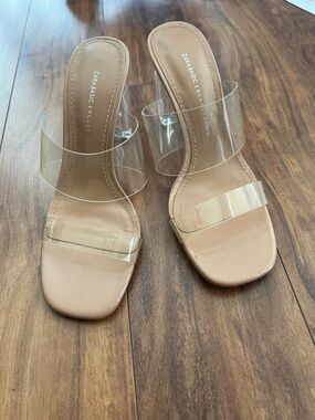 Zara Nude Clear-Strap Mid-Heel Sandals
